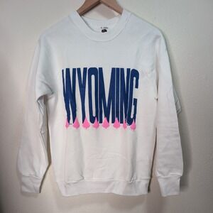 Vintage 80s Wyoming Sweatshirt USA White Neon Pink Crewneck NOS Deadstock